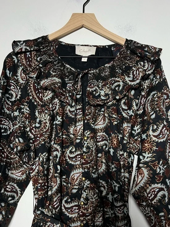 Cleobella Carolyn Ruffle Mini Dress Avolon Paisley Block Print Organic Cotton - Picture 3 of 15